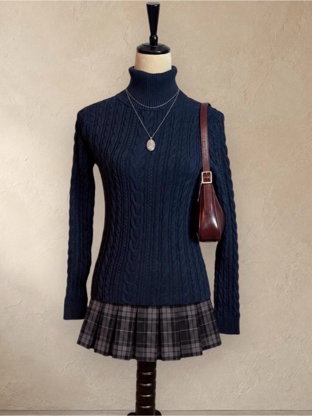Lands' End Navy Cable-Knit Turtleneck Sweater